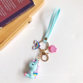 Silicone cartoon keychain pendant unicorn 3D three-dimensional doll key ring